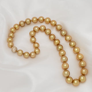 9.2–11.4 mm deep golden South Sea pearl and diamond necklace