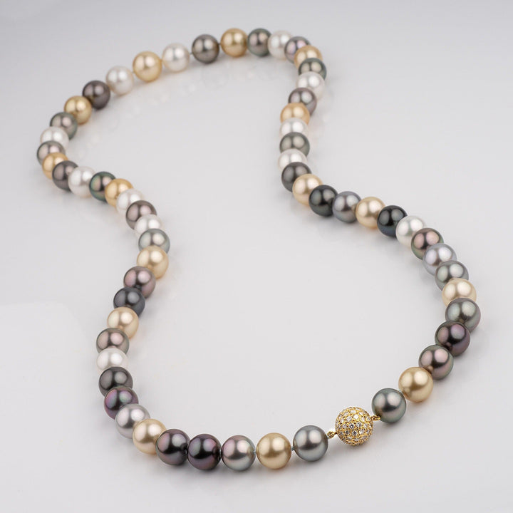 11.1–14.9 mm Round South Sea and Tahitian Multicolor Pearl Necklace