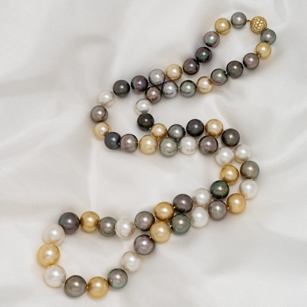 Assael Collection: 11.1–14.9 mm Round South Sea and Tahitian Multicolor Pearl Necklace 