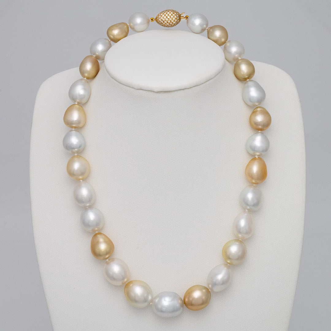 11.9–14.7 mm baroque multicolor South Sea pearl and diamond necklace on bust