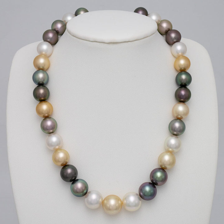 12.1–14.6 mm round multicolor South Sea and Tahitian pearl necklace