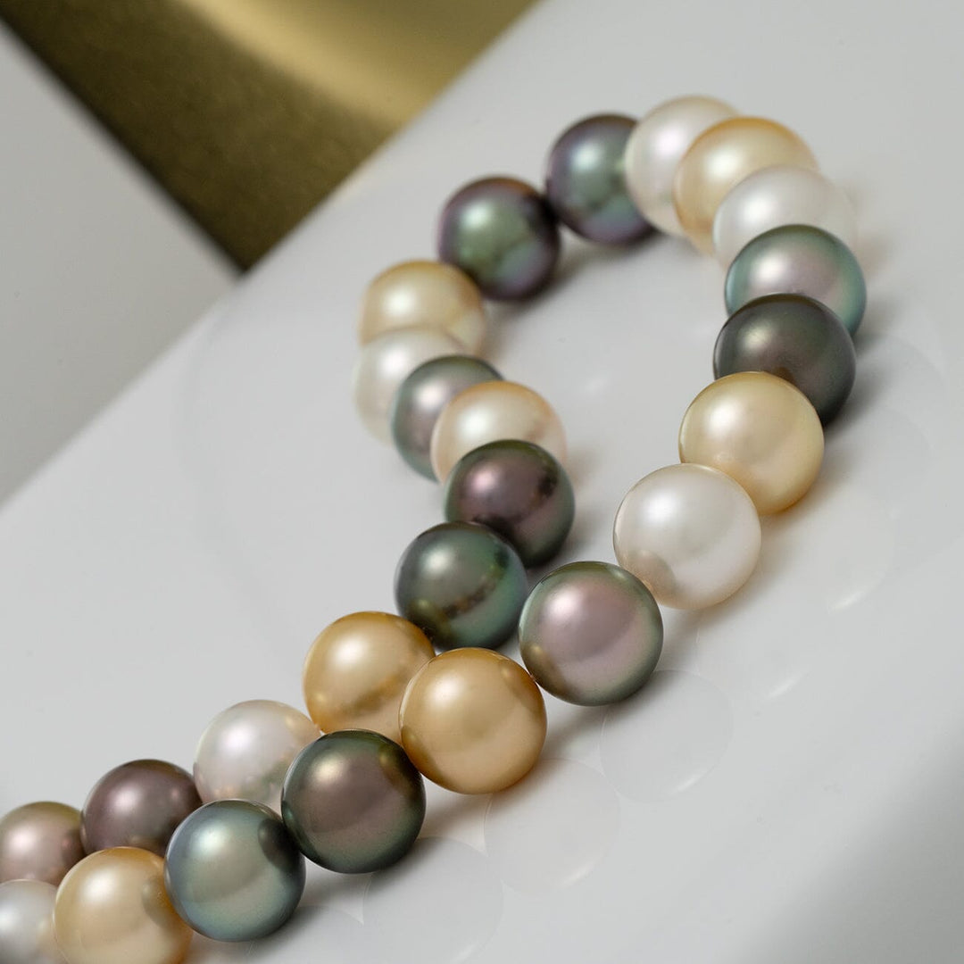 12.1–14.6 mm round multicolor South Sea and Tahitian pearl necklace
