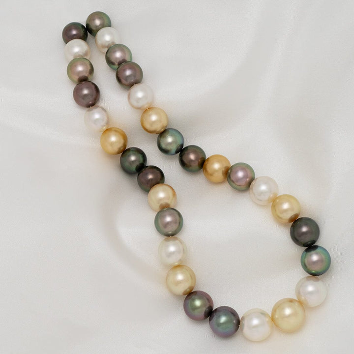 12.1–14.6 mm round multicolor South Sea and Tahitian pearl necklace