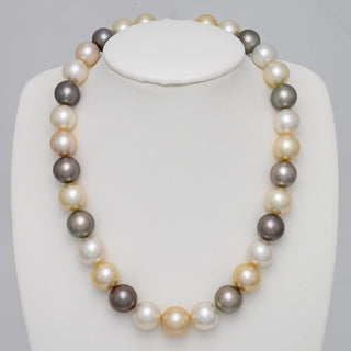 12.0–14.3 mm round multicolor South Sea and Tahitian pearl necklace on bust