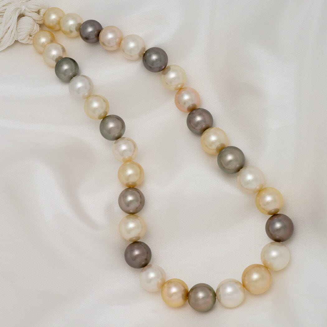 12.0–14.3 mm round multicolor South Sea and Tahitian pearl necklace