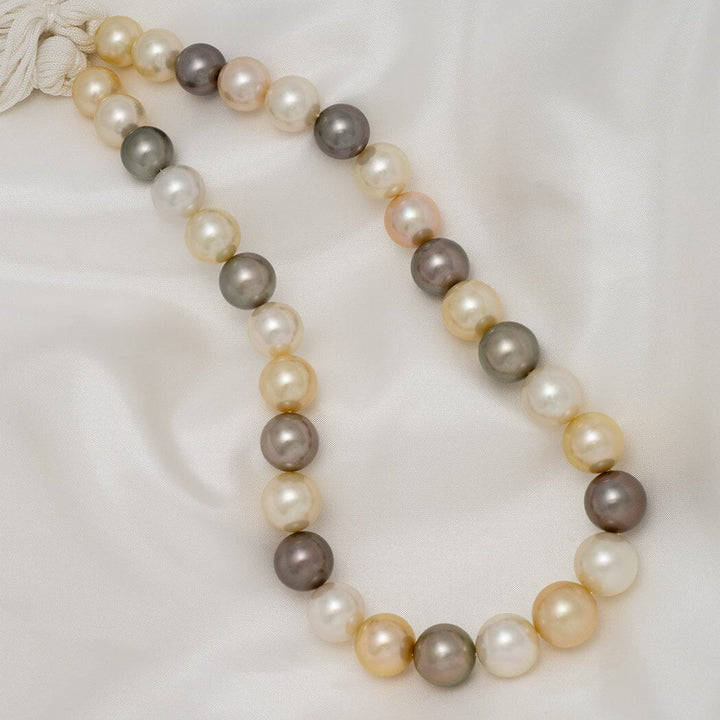 12.0–14.3 mm round multicolor South Sea and Tahitian pearl necklace
