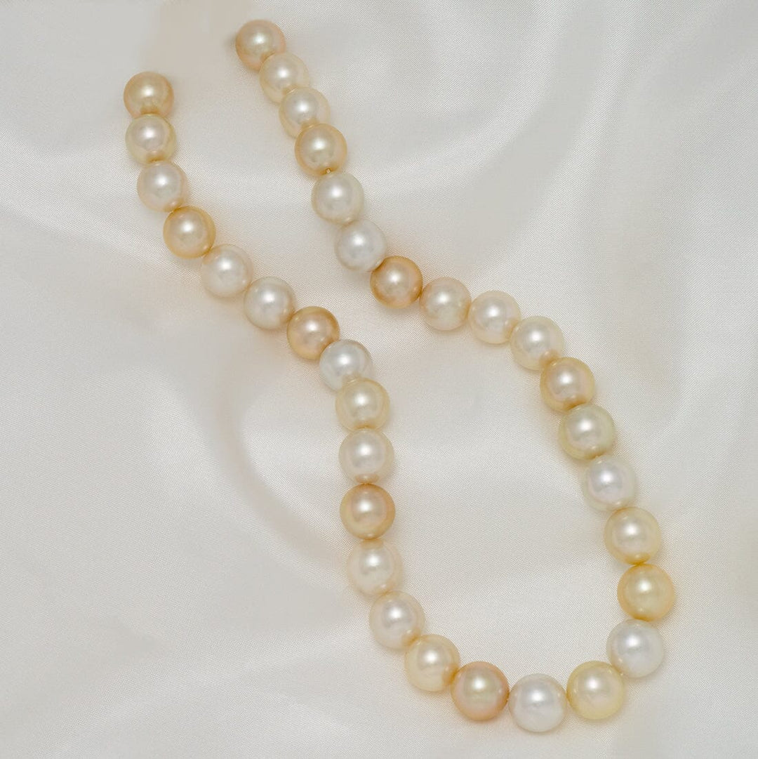 11.6–12.4 mm round multicolor golden and white South Sea pearl necklace