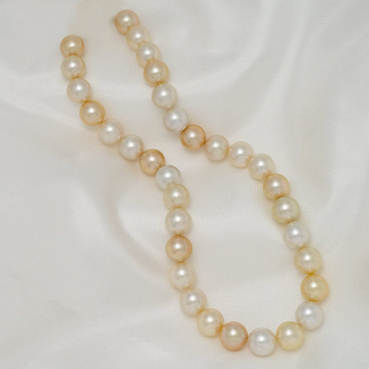 11.6–12.4 mm round multicolor golden and white South Sea pearl necklace