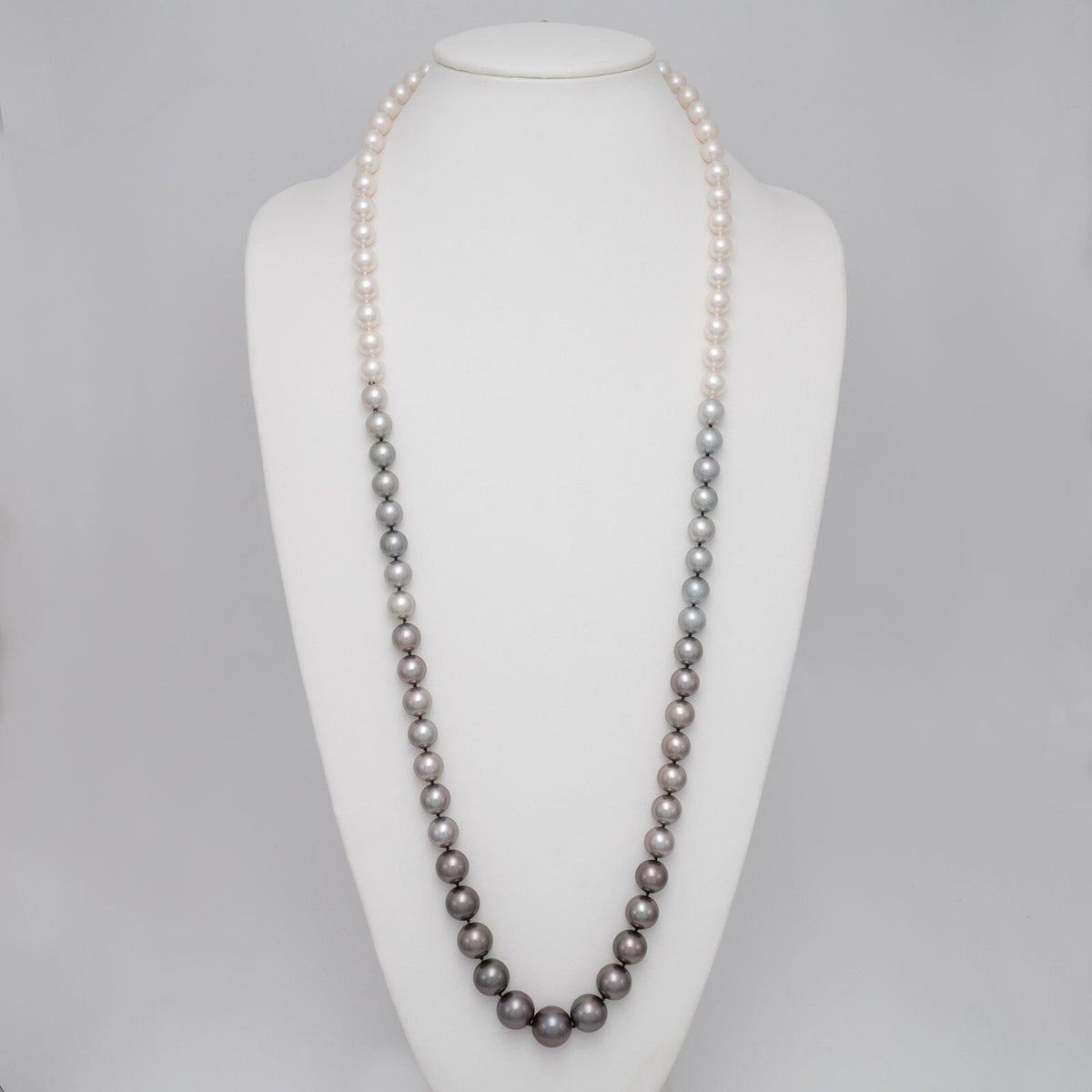 8.6–15.1 mm Round White South Sea and Tahitian Ombre Pearl Necklace on bust