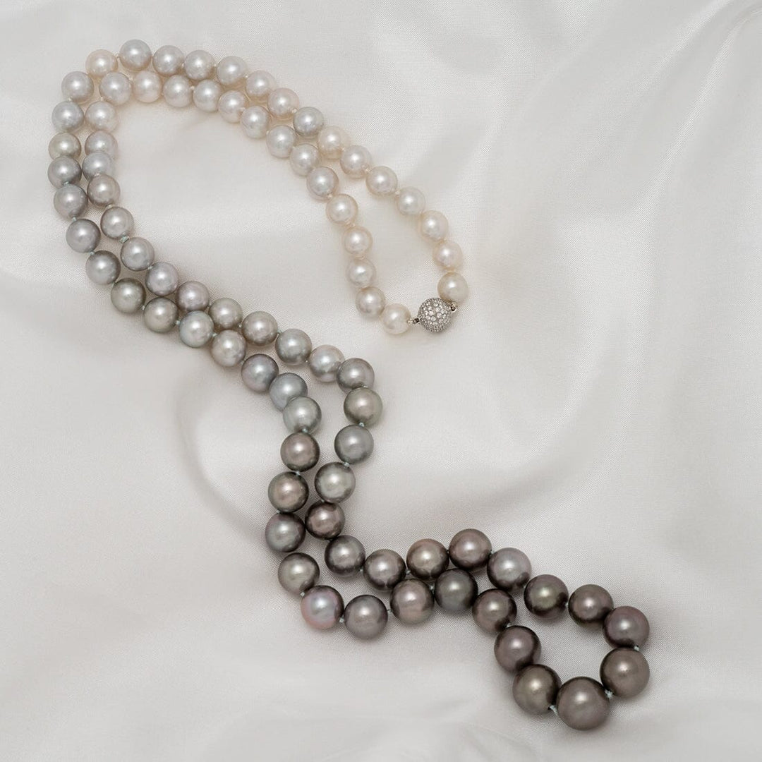 8.0–13.0 mm round white South Sea and Tahitian ombré pearl necklace