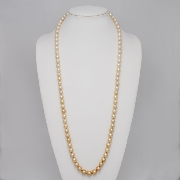 9.0–11.0 mm white and golden South Sea pearl ombré necklace on bust