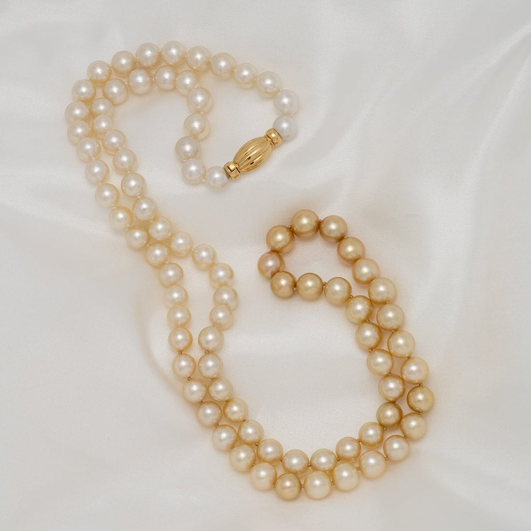 9.0–11.0 mm white and golden South Sea pearl ombré necklace