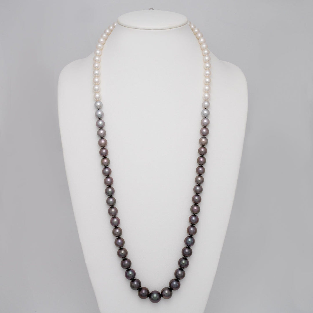 9.0–14.5 mm white South Sea and Tahitian pearl ombré necklace on bust