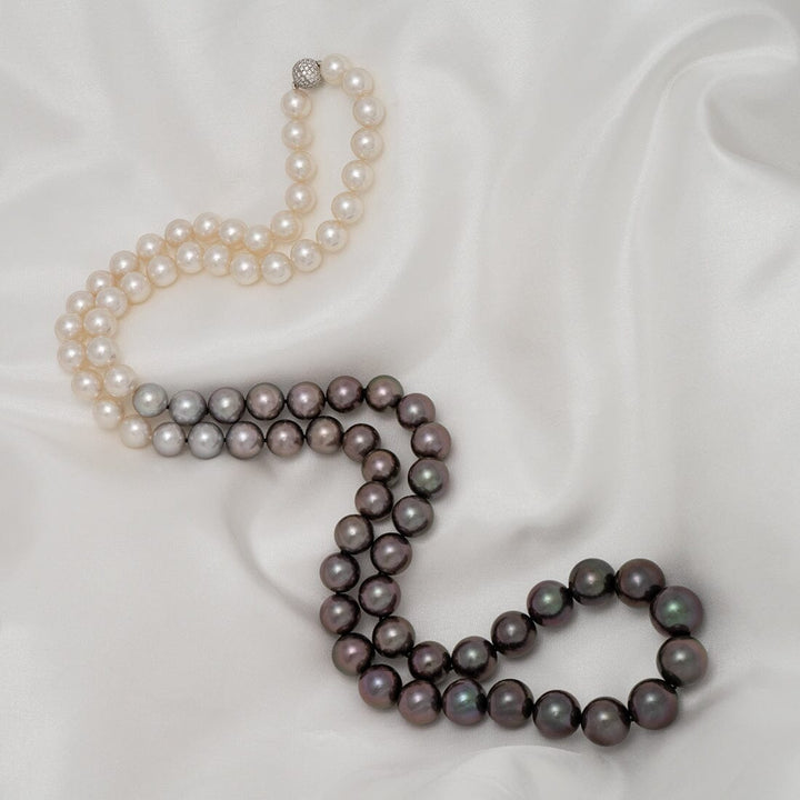 9.0–14.5 mm white South Sea and Tahitian pearl ombré necklace