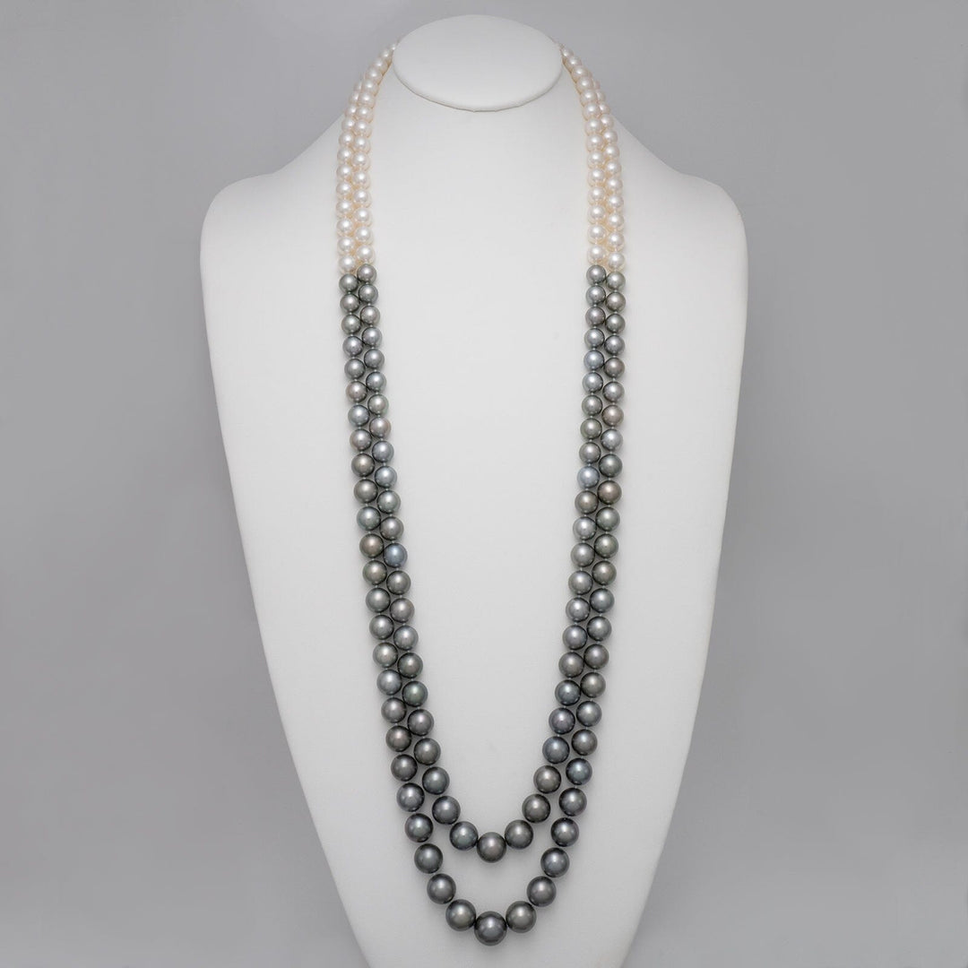 10.0–14.8 mm Round White South Sea and Tahitian Ombre Pearl Necklace Set of Two on bust