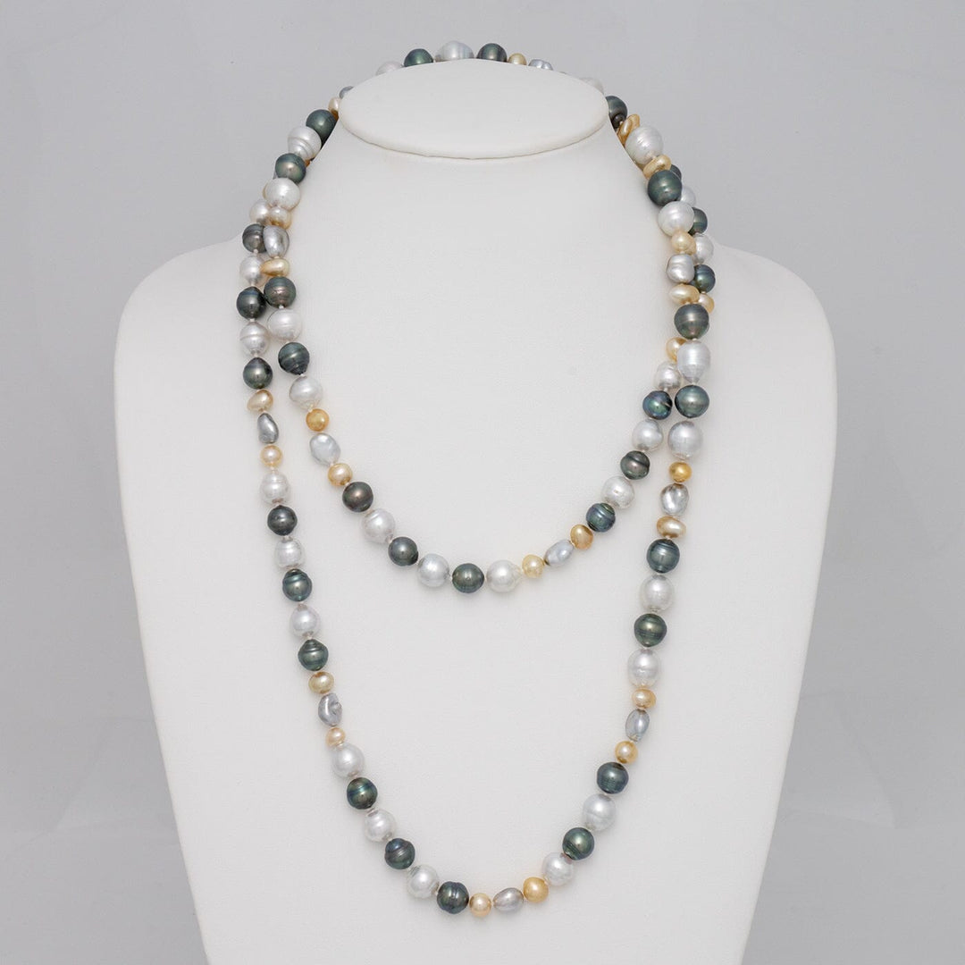 7.0–13.1 mm South Sea and Tahitian baroque &amp; keshi pearl necklace on bust