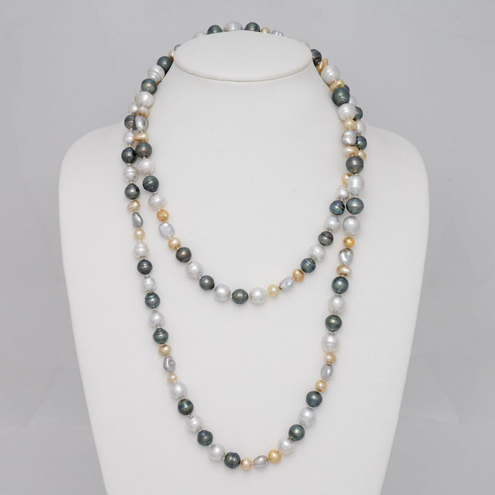 7.0–13.1 mm South Sea and Tahitian baroque &amp; keshi pearl necklace on bust