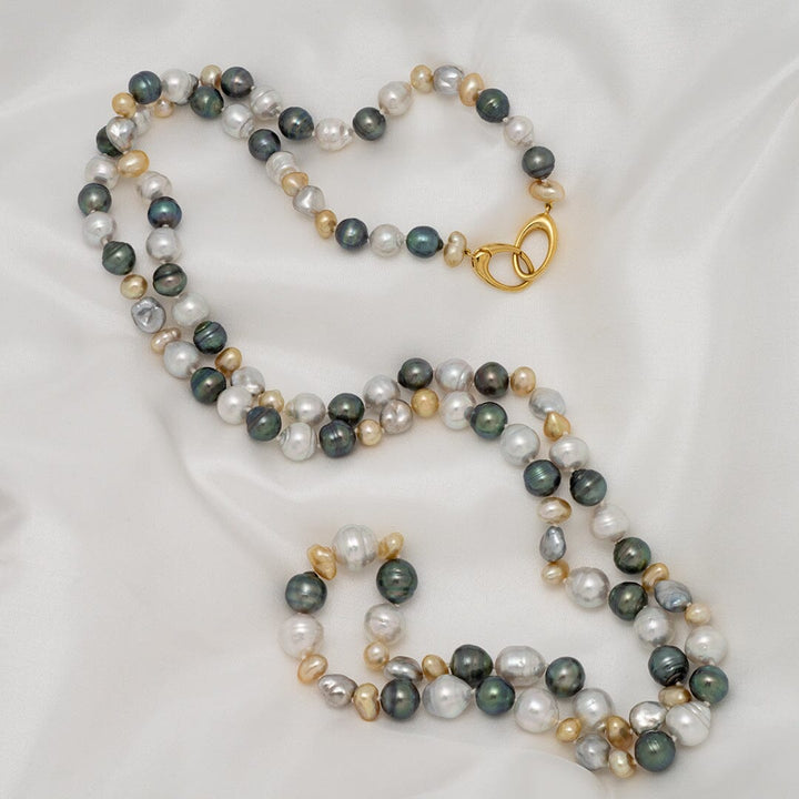 7.0–13.1 mm South Sea and Tahitian baroque &amp; keshi pearl necklace