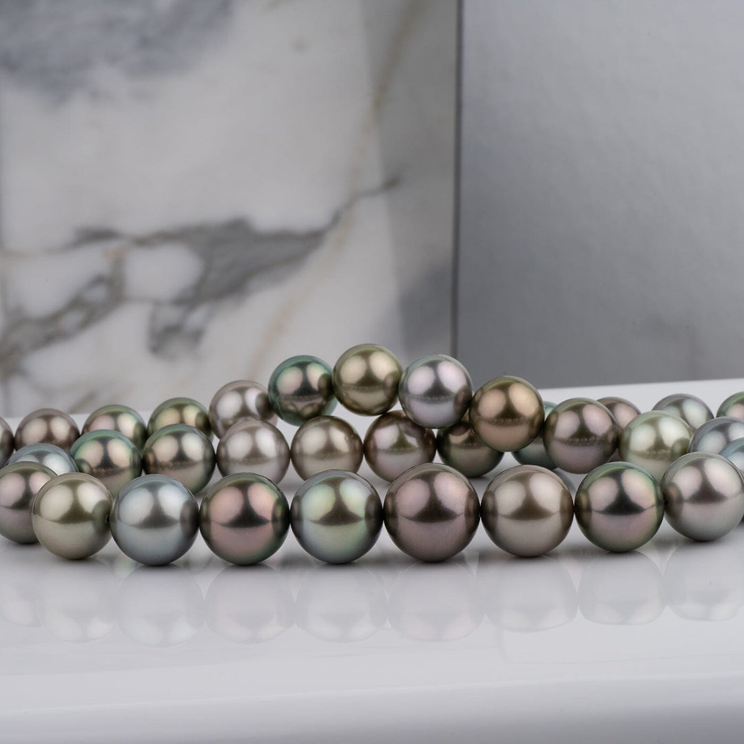 A striking multicolor 12.5–16.5 mm round Tahitian pearl necklace featuring large natural color pearls