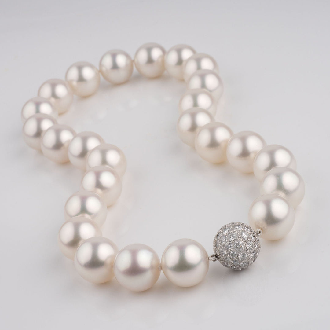 16.0 to 16.4mm White South Sea Round Pearl Necklace laid out