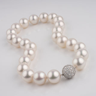 16.0 to 16.4 mm White South Sea Round Pearl Necklace laid out