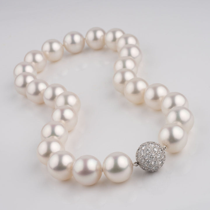 16.0 to 16.4mm White South Sea Round Pearl Necklace laid out