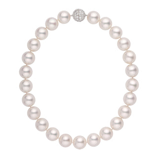 16.0 to 16.4 mm White South Sea Round Pearl Necklace diamond platinum clasp