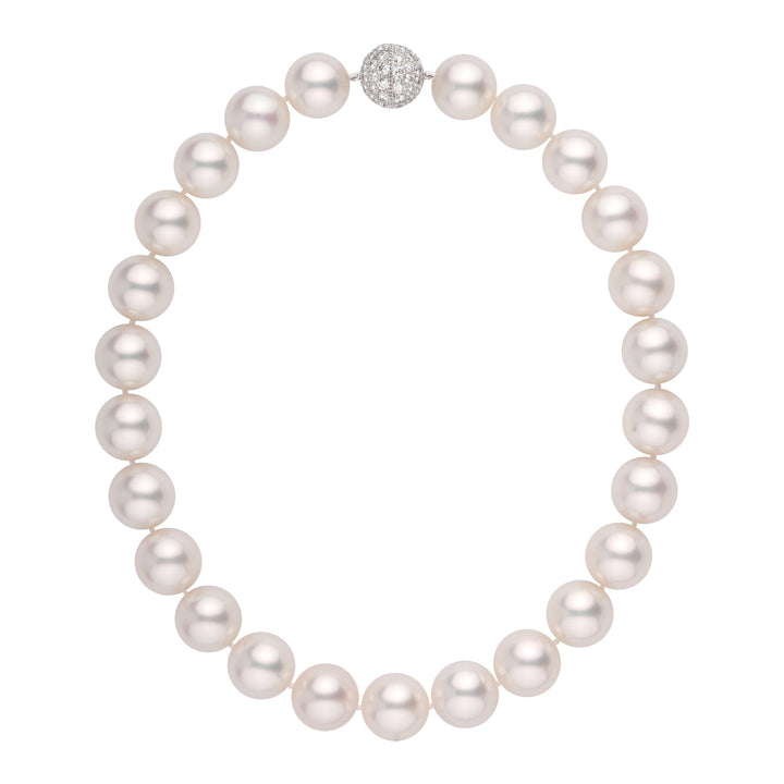 16.0 to 16.4mm White South Sea Round Pearl Necklace diamond platinum clasp
