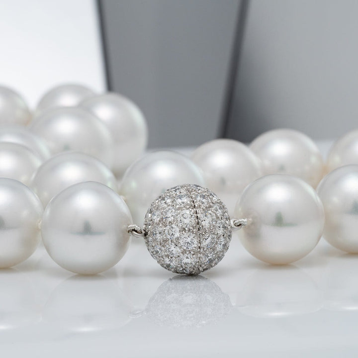 platinum and 18K white gold diamond ball clasp (72 diamonds, 6.29 ctw)