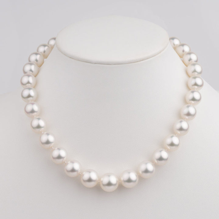 12.0 to 15.0mm White South Sea Round Pearl Necklace on bust