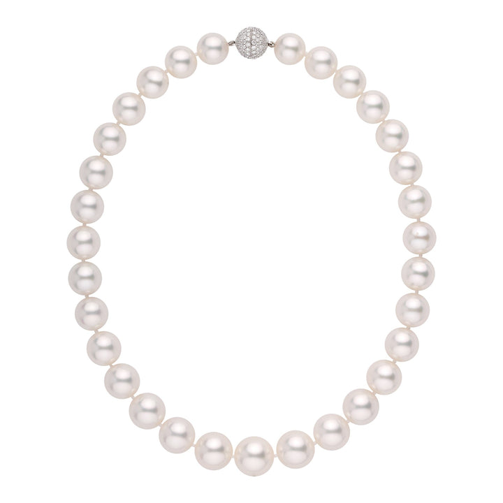 12.0 to 15.0mm White South Sea Round Pearl Necklace Diamond Clasp