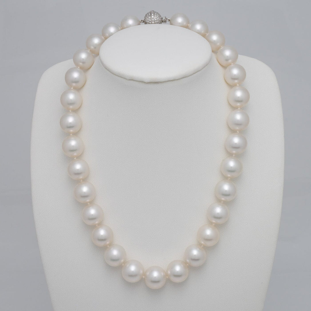 13.0–14.3 mm round South Sea pearl and diamond necklace on bust