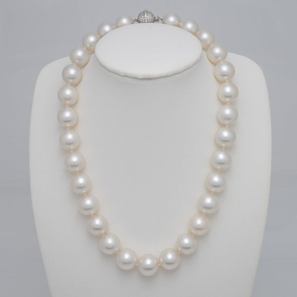 13.0–14.3 mm round South Sea pearl and diamond necklace on bust