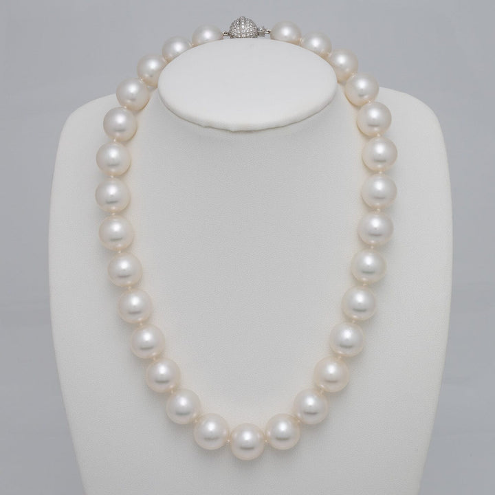 13.0–14.3 mm round South Sea pearl and diamond necklace on bust