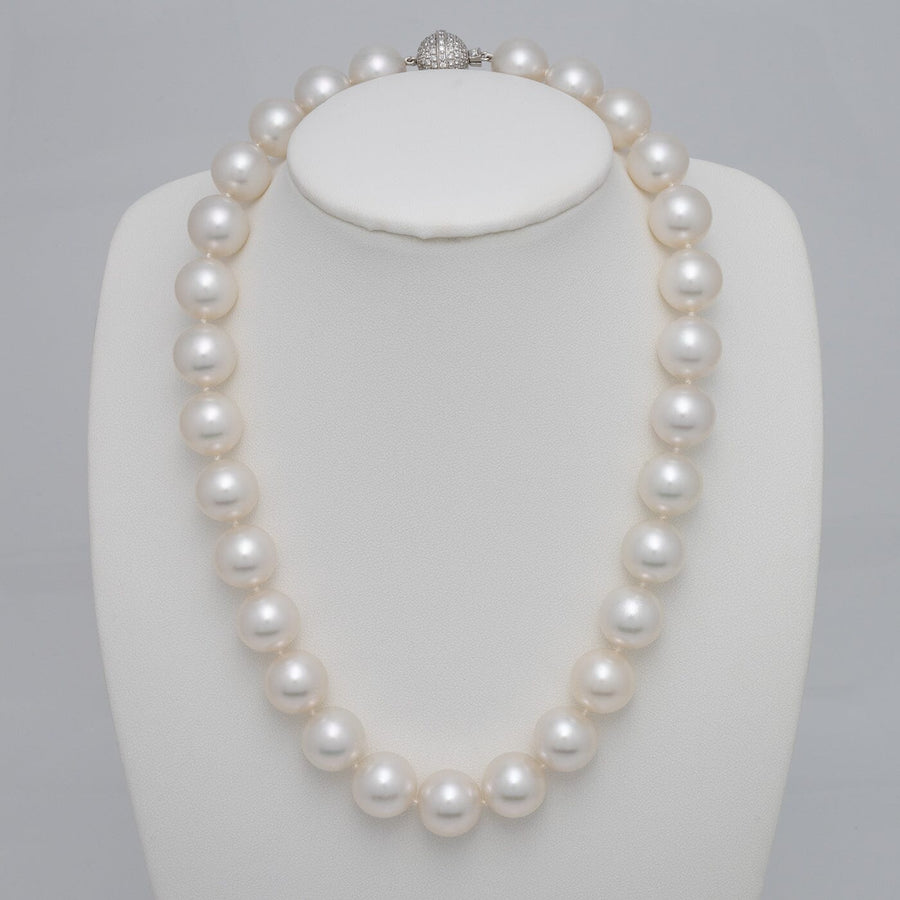 13.0–14.3 mm round South Sea pearl and diamond necklace on bust