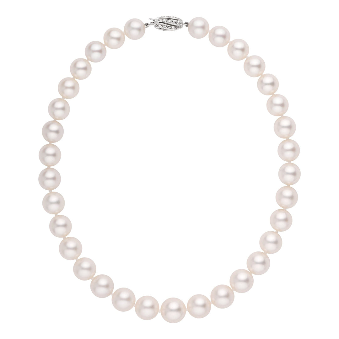 11.0-13.0mm AAA White South Sea Round Pearl Necklace diamond clasp