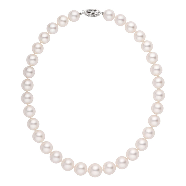 11.0-13.0mm AAA White South Sea Round Pearl Necklace diamond clasp