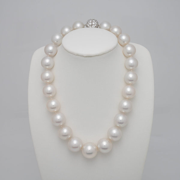 16.0–20.0 mm round South Sea pearl and diamond necklace on bust