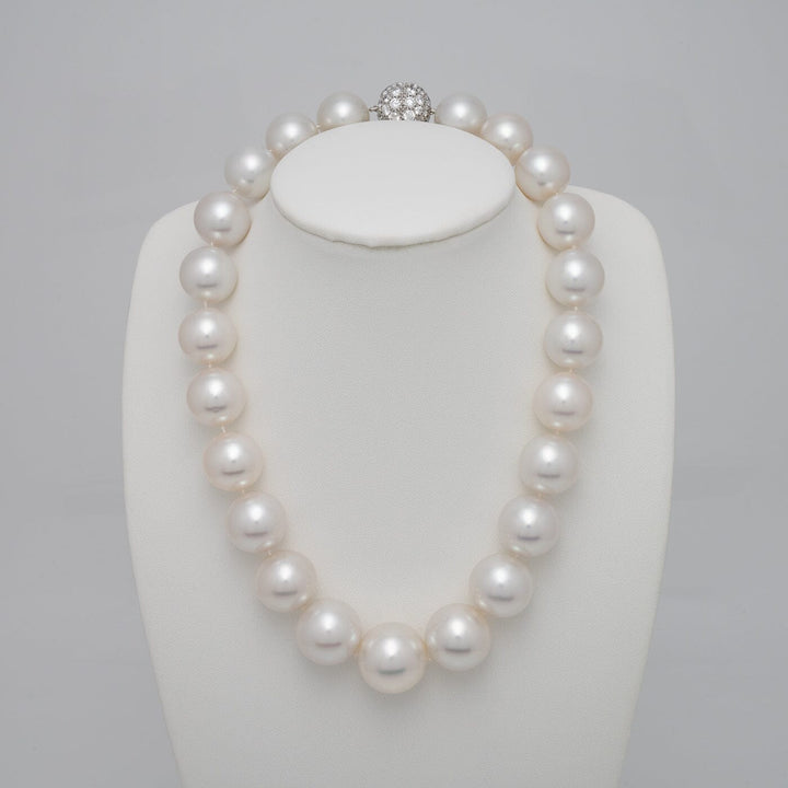 16.0–20.0 mm round South Sea pearl and diamond necklace on bust