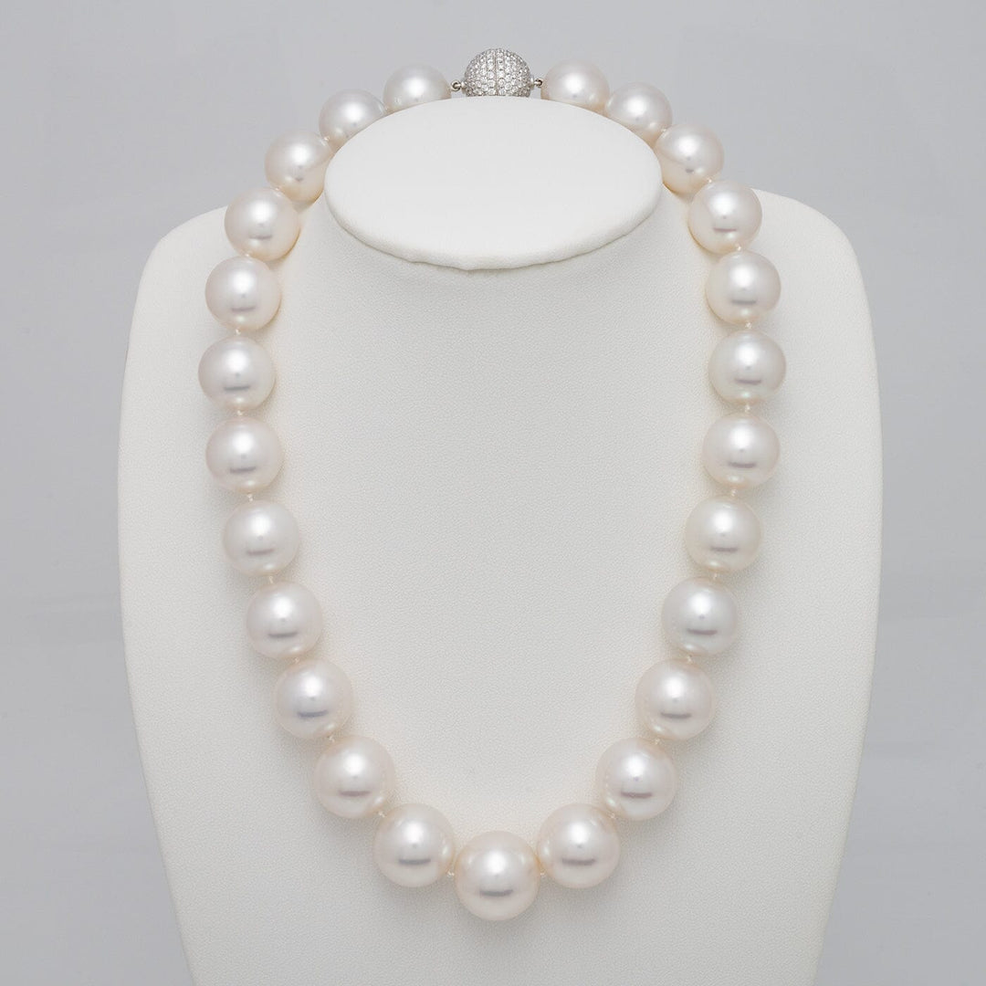15.0–18.1 mm round South Sea pearl and diamond necklace on bust