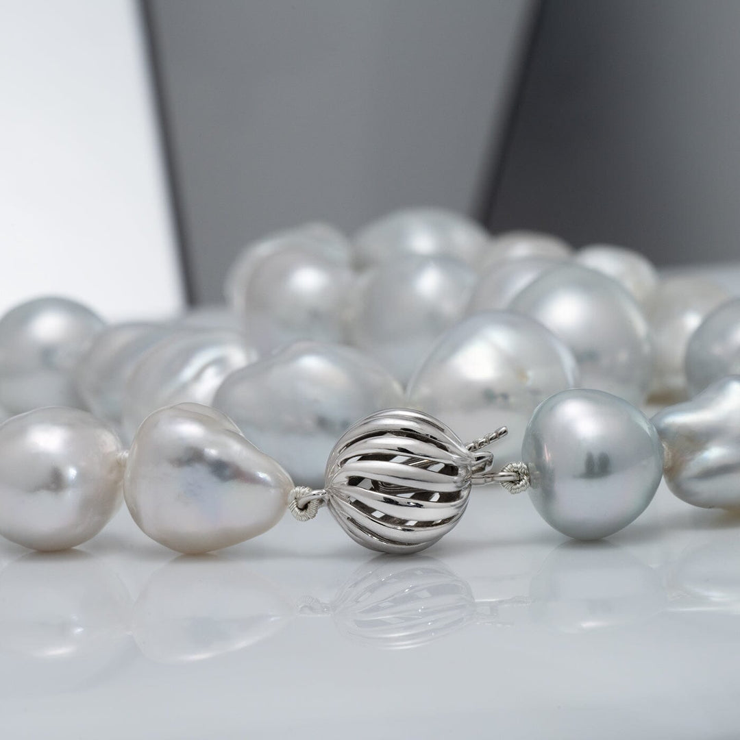 12.0–15.4 mm white South Sea freeform baroque pearl necklace with 18K WHITE GOLD clasp