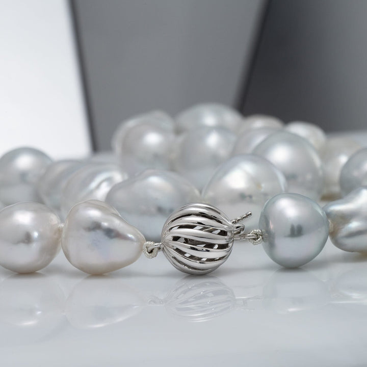 12.0–15.4 mm white South Sea freeform baroque pearl necklace with 18K WHITE GOLD clasp