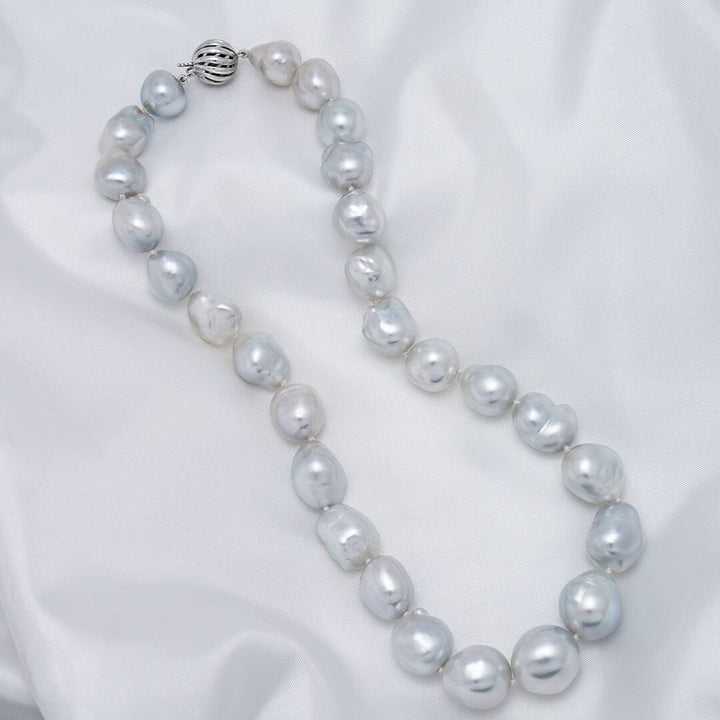 12.0–15.4 mm white South Sea freeform baroque pearl necklace
