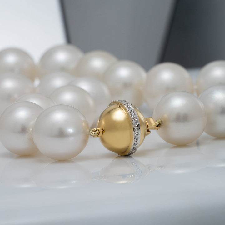 14.1-17.9 mm AAA White South Sea Round Pearl Necklace-Close-up of clasp
