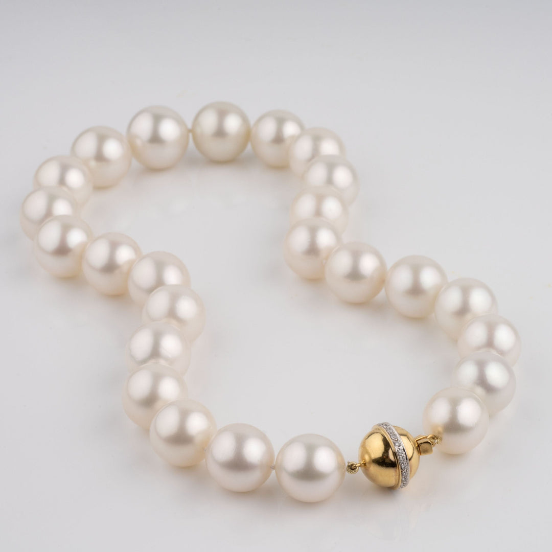 14.1-17.9 mm AAA White South Sea Round Pearl Necklace laid out