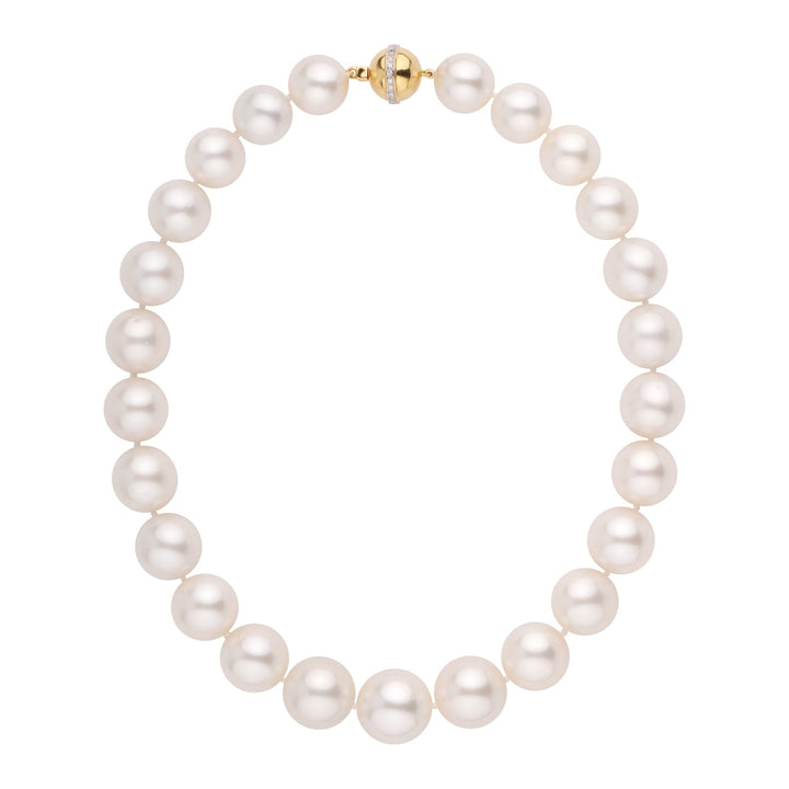 14.1-17.9 mm AAA White South Sea Round Pearl Necklace diamond clasp