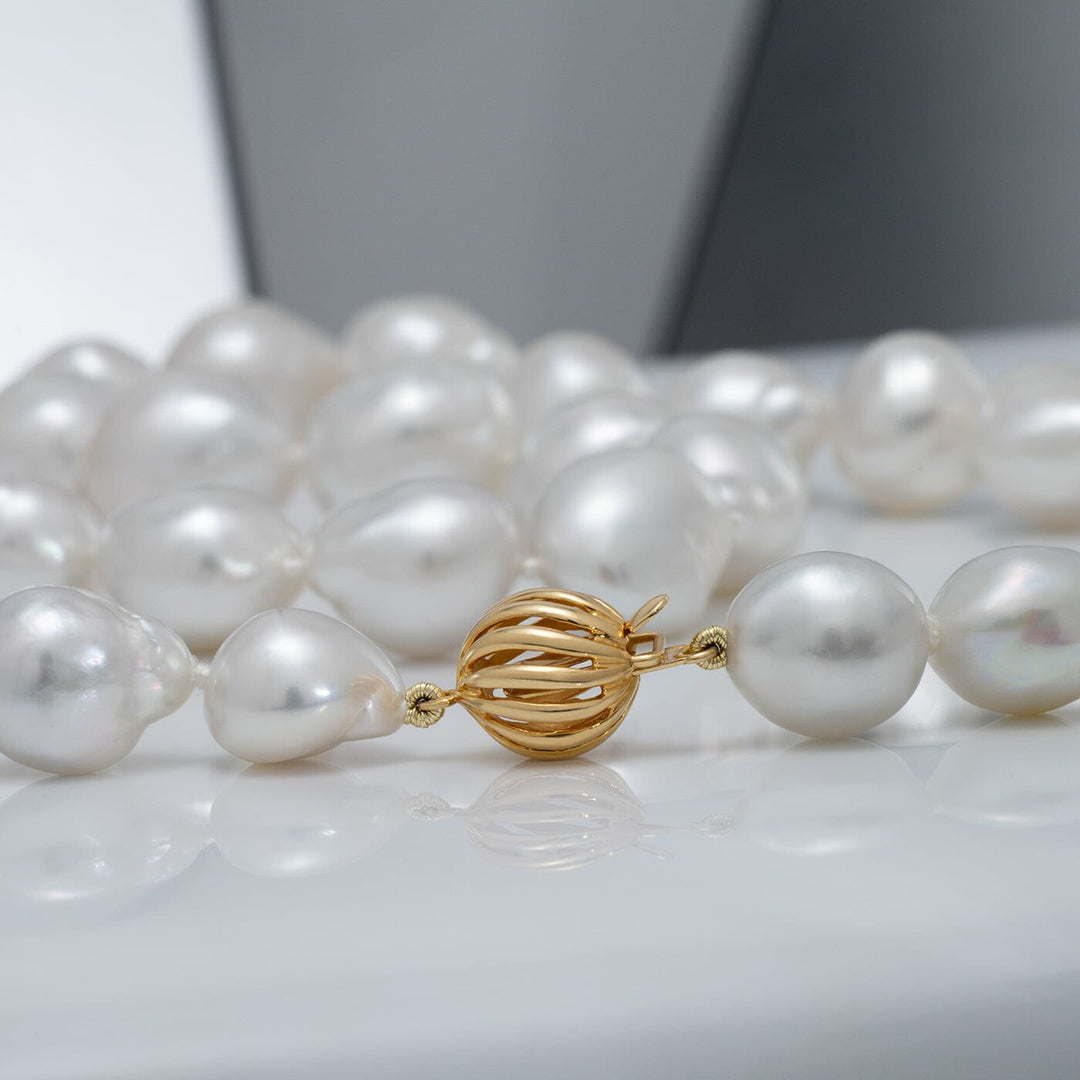 Assael Collection: 10.3-13.5 mm Keshi White South Sea Pearl Necklace with 8K yellow gold clasp