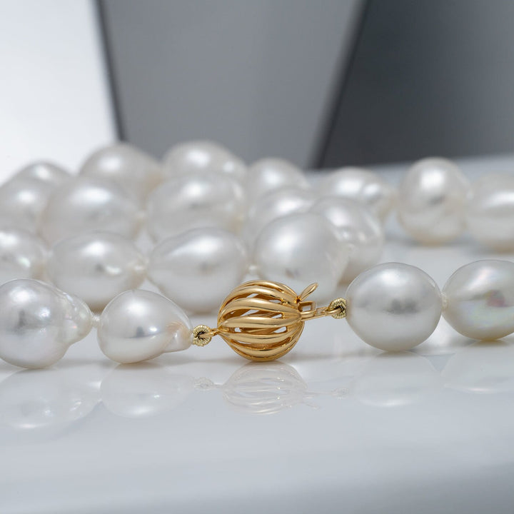 Assael Collection: 10.3-13.5 mm Keshi White South Sea Pearl Necklace with 8K yellow gold clasp