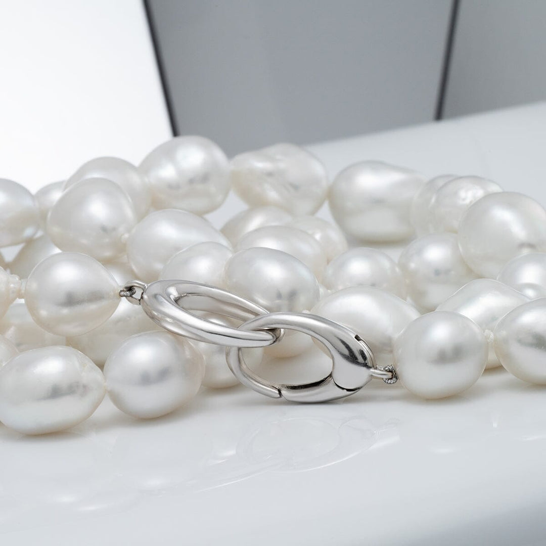 12.1–14.5 mm baroque White South Sea pearl necklace with 18K White Gold
