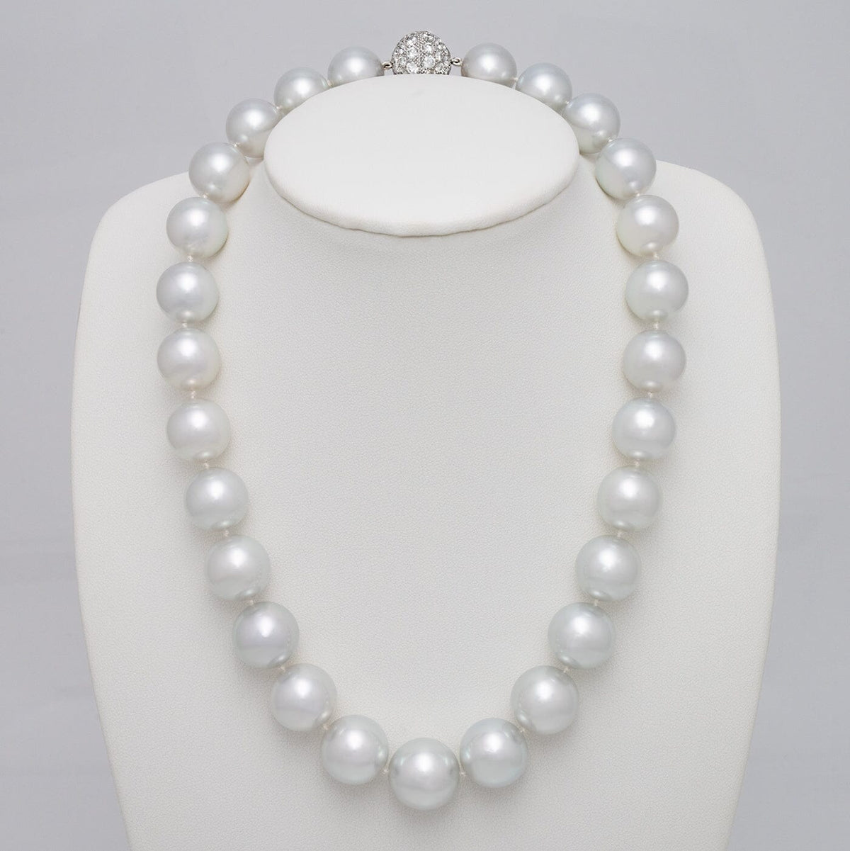 16.0–18.8 mm round White South Sea pearl and diamond necklace
on bust